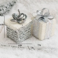 6cm Christmas gift box ornament in silver rhinestone and white glitter finish - White Style F
