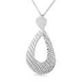 Elegant silver s925 plated titanium steel necklace with a hollow textured waterdrop pendant - Steel Color Hollow Hammered Water Drop Necklace Pendant (KP28769-K)