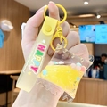 Yellow bubble tea cup bear keychain with floating liquid and colorful beads on strap - Candy Bag - Yellow
