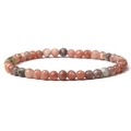Minimalist 4mm natural stone beaded bracelet with orange, pink, and grey elastic beads - Red Plum Stone