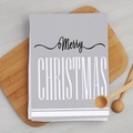 Grey microfiber Christmas dish towel with Merry Christmas text on a wooden board - Gray Merry Christmas / 40*60cm