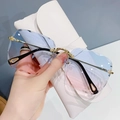 Lunettes de soleil carrées sans monture avec verres dégradés bleu-rose et or - Bleu Rose Dégradé