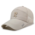 Cappellino trucker beige con ricamo lettera R e pannelli posteriori in mesh - Regolabile / Cachi