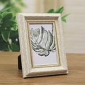 Retro white wood grain picture frame with gold inner border and leaf art - Roman White