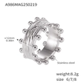 Silver stainless steel textured wide ring with decorative bead edges and 18K PVD finish - US 6 / Steel