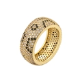 Luxurious gold wide band ring with black and white zircon leopard pattern pavé - Round (VJ611) / Gold