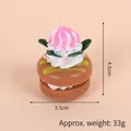Pink waffle cream dessert keychain miniature measuring 4.5cm by 3.5cm weighing 33g - Gold Bead Chain / 037 Brown Cake White Pink Cream