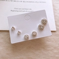 Three pairs of elegant silver cubic zirconia stud earrings in varied halo and solitaire designs - Silver Needle - Silver (6-Piece Set)