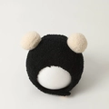 Cute black baby beanie with cream teddy fleece ears and warm plush lining for winter - Plush Pom-pom Hat / Black