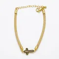 18k gold plated mesh chain bracelet with black zircon inlaid cross pendant for women - Style B (Full Black Zirconia Cross)