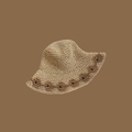 Beige hand-woven straw sun hat with dark brown trim accents and wide brim - L (58-60cm) / Bird Embroidery Beige