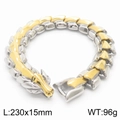 Men's titanium steel dragon bone bracelet in gold and silver finish, 230x15mm size - 19cm / Dragon Bone Style (KB168641-K) / Gold & Silver