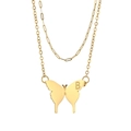 Collier double couche en acier inoxydable plaqué or 18K avec papillon et lettre B - Style Pendentif Papillon Lettre B
