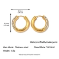 Waterproof 18K gold plated stainless steel hoop earrings with sparkling rhinestones - Pave Multi-Row Rhinestone Round Style (YE32)