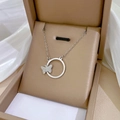 Titanium steel silver circle and butterfly necklace in premium gift box display - Circle Butterfly Combo Silver (N124)