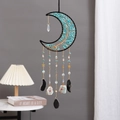 Handmade crescent moon dream catcher with turquoise tree of life and raw gemstone pendants - Moon Goddess Life Tree