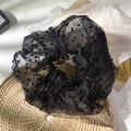 Black polka dot tulle oversized scrunchie hair tie for women with sheer mesh texture - Black