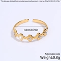 Gold plated stainless steel adjustable ring featuring five floral zircon charms - Flower Style / Gold