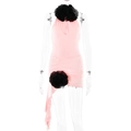 Pink halter mini dress with black 3D flower accents and ruffled hem on a mannequin - S / Pink