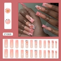 French style 24pcs pink coffin press-on nails with 3D floral, pearl and leopard accents - 24 Pcs/Box (With Glue) / 3D Carved Flower Pearl Pink Gradient Style (Z1069)