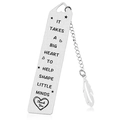 Silver stainless steel bookmark with heart cutout and feather pendant for teachers - A29-Feather Charm Shaping