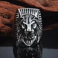 Gothic wolf head ring in antique silver finish for men, hip hop street fashion accessory - US 8 / 3D Lion Head Style(KR18649-D)