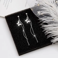 Sparkling 925 silver needle butterfly tassel earrings with crystals and long S-shape chains - Silver Butterfly Long Tassel Dangle