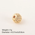 Golden copper spacer bead with pave cubic zirconia, 0.8cm diameter for DIY jewelry - 8MM White Zirconia Gold Plated
