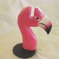 Pink flamingo wooden glasses holder stand with faceted texture and black round base - Pink Flamingo