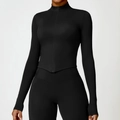 Women's black slim-fit yoga jacket with stand collar and quick-dry athletic performance fabric - S / Premium Black