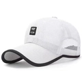 Breathable white mesh trucker hat with black contrast brim and square woven label - White