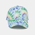 Detailed front view of vibrant tie-dye rainbow baseball cap for summer beach wear - Blue, Green, Yellow & Pink Tie-Dye (Color #10)