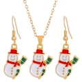 Golden Christmas jewelry set featuring festive snowman pendant necklace and earrings - Snowman
