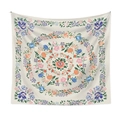 Detail of a mandala tapestry with intricate colorful floral patterns and rose motifs on cream fabric - Orange Blue Floral