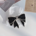 French style elegant black bow hair claw clip with rhinestones and crystal borders - Black Full Crystal Spring Clip