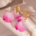 Minimalist gradient petal earrings with matte gold studs on a textured stone surface - Silver Pin Gradient Pink Petal Drop Earrings