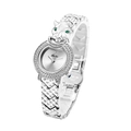Montre femme en argent avec tête de léopard en cristal et yeux en pierres vertes - Argenté