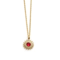 Detail des Sonnenstrahl-Anhängers mit rotem Stein und zarter goldener Gliederkette - Rot