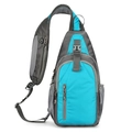 Waterproof blue and grey sling bag with ergonomic mesh strap and multi-pocket system - Lake Blue