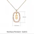 Ciondolo ovale con lettera G in argento 925 placcato oro 18K con pietre di zirconia - Stile ciondolo lettera G ovale con pavé di zirconi / Argento 925 / 50cm (40+5+5cm) / Oro