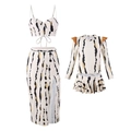 Mother and daughter matching swimwear set with abstract wave prints and ruffled details - S / Parent-Child Set / Abstract Stripes