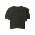 Short sleeve charcoal grey knit top featuring a large structural bow on the shoulder - S / Graphite