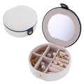 Boîte à bijoux ronde blanche en cuir PU avec fermeture à bouton-pression bleu marine - Blanc