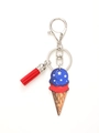 Detailed view of patriotic ice cream wooden keychain with stars and red tassel accessory - USA Color Ice Cream Style (20608)
