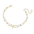Double-layered 18K gold plated stainless steel bracelet with colorful beads and cross charm - Cross Pendant / Gold