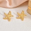Detailed macro shot of gold starfish earrings with textured surface on silk background - Simulation Starfish(EH473)