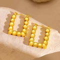 Boucles d'oreilles créoles rectangulaires en acier titane doré 18k à texture perlée - EH120/Rectangle Clouté Hémisphérique