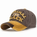 Vintage washed cotton baseball cap with BLACK patch embroidery in brown and yellow - Brown with Yellow Brim