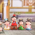 Set of 4 creative Tang Dynasty girl figurines in colorful traditional Hanfu attire - Night Banquet Set of 4