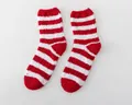 Thick red and white striped coral fleece socks with warm plush texture for winter - One Size / Red and White Striped